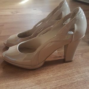 Nude open toe high heels